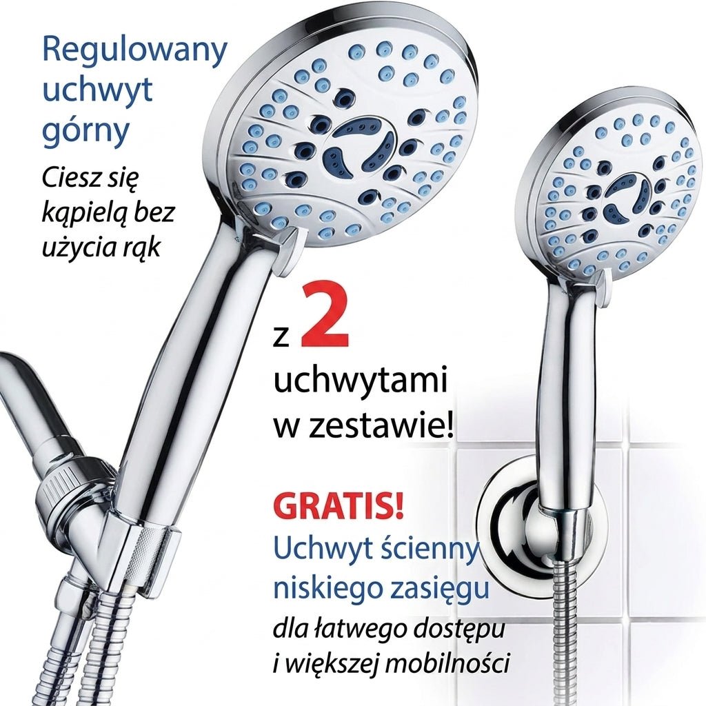 Głowica Prysznicowa Ręczna z Regulacją Ciśnienia i 8 Trybami Natrysku, Wąż 1,8 m 9