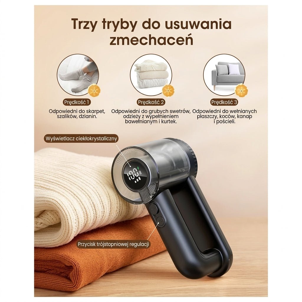 Golarka Do Tkanin Z 6-Ostrzami i 3 Prędkościami – Do Swetrów i Tapicerki z Wyświetlaczem LED 3
