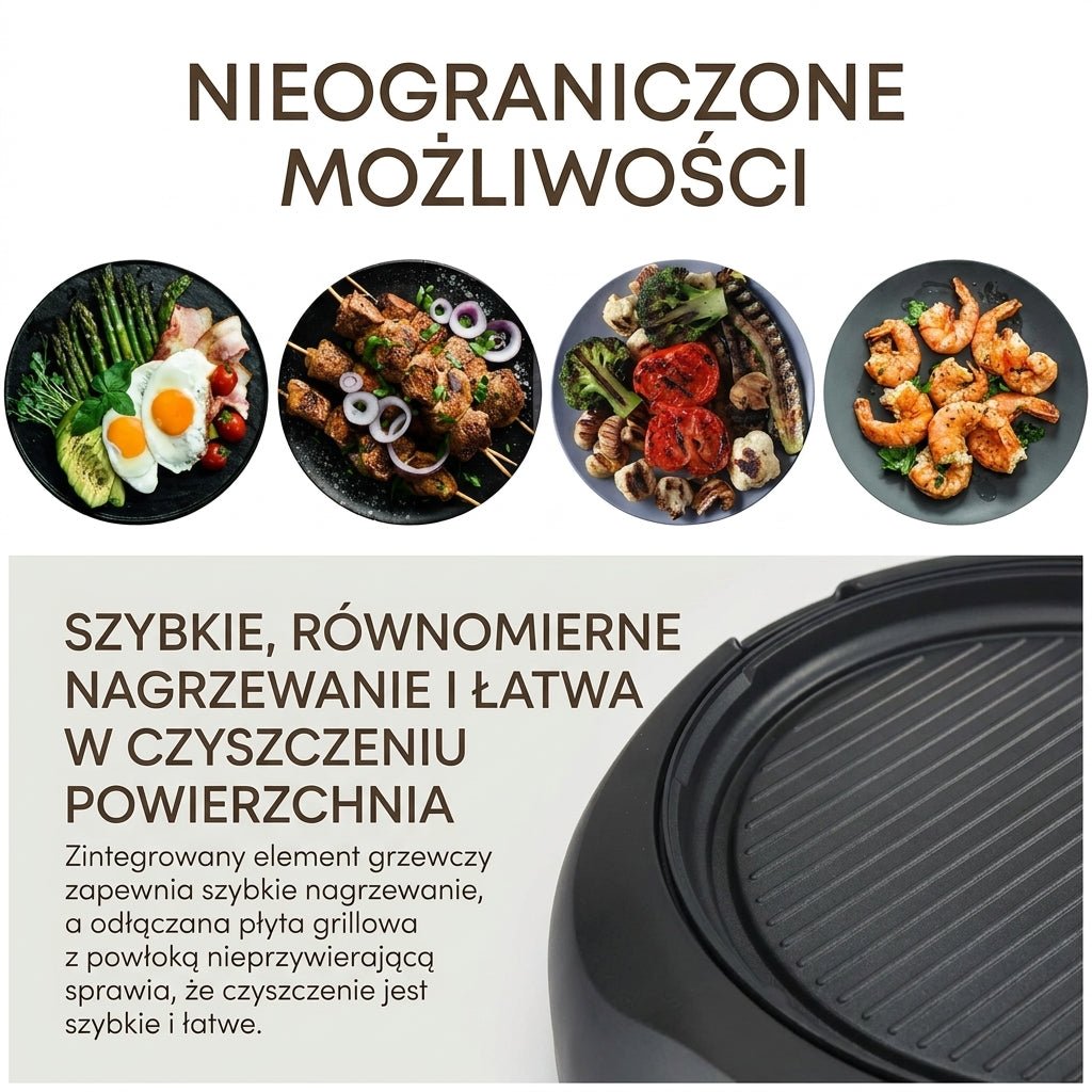 Grill Elektryczny Bezdymny Domowy 14 Cali z Powłoką Nieprzywierającą i Regulowanym Termostatem 11