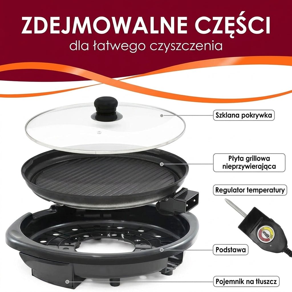 Grill Elektryczny Bezdymny Domowy 14 Cali z Powłoką Nieprzywierającą i Regulowanym Termostatem 5