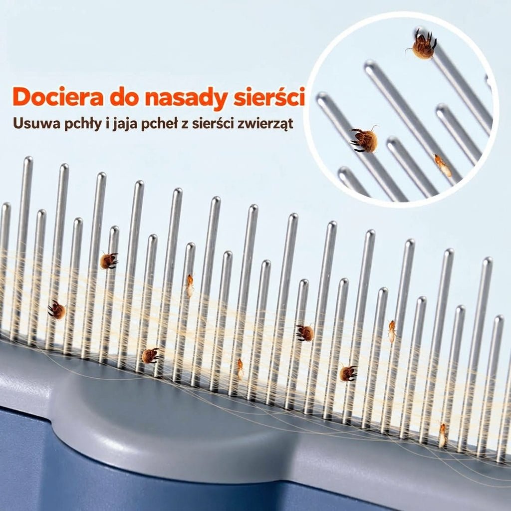 Grzebień na Pchły dla Psa i Kota – Samoczyszczący z Ergonomicznym Uchwytem