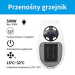 Grzejnik Elektryczny 500 W z Timerem i Regulacją Temperatury – Przenośny do Małych Pomieszczeń 12