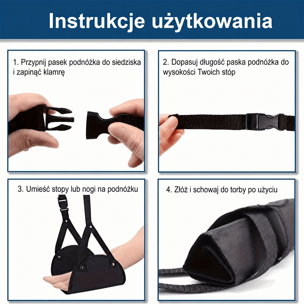 Hamak na Stopy Podróżny – Regulowany, Lekki, Kompaktowy do Siedzeń w Samolotach i Pociągach