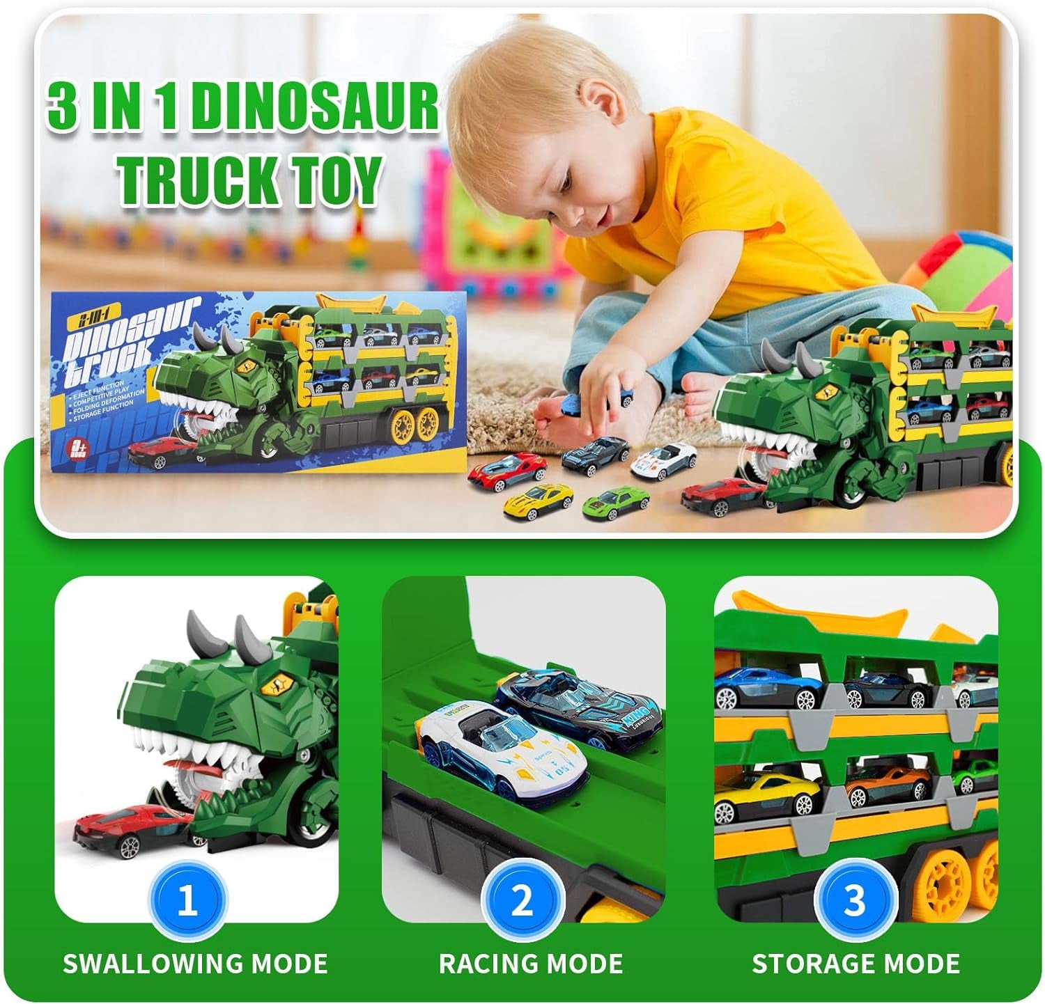 Interaktywna Ciężarówka Dinozaur z Mini Samochodzikami - Trwałe Tworzywo ABS, 3+ lat 5