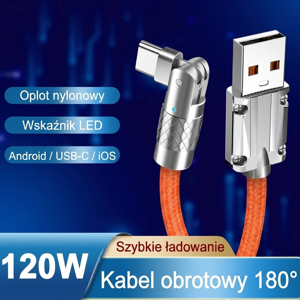 Kabel do Szybkiego Ładowania Typu C z Obrotowym Złączem 180° – 1,2m, Kompatybilny z iOS i Android 6