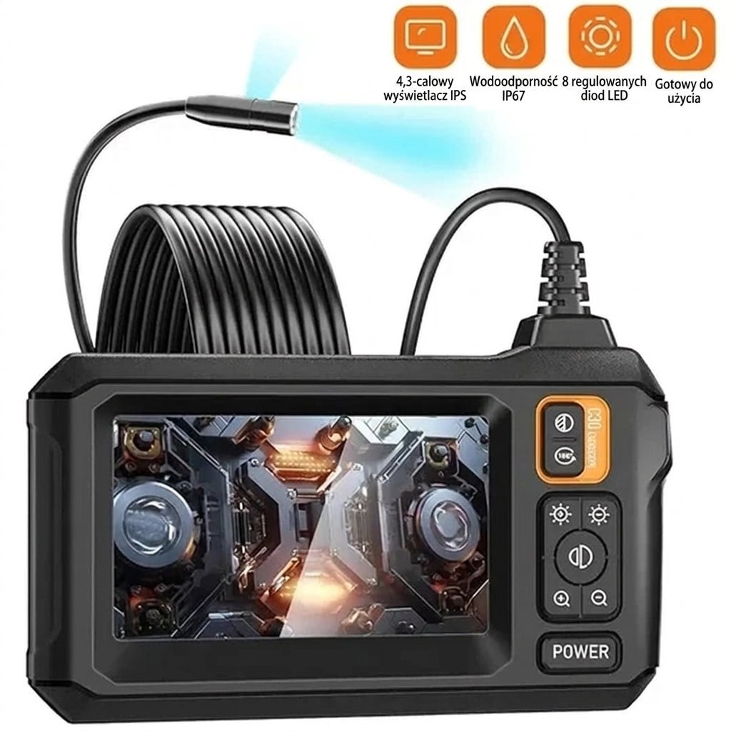 Kamera Inspekcyjna do Rur 1080p HD z Ekranem 4,3 – Wodoodporna, Regulowany Obiektyw 1