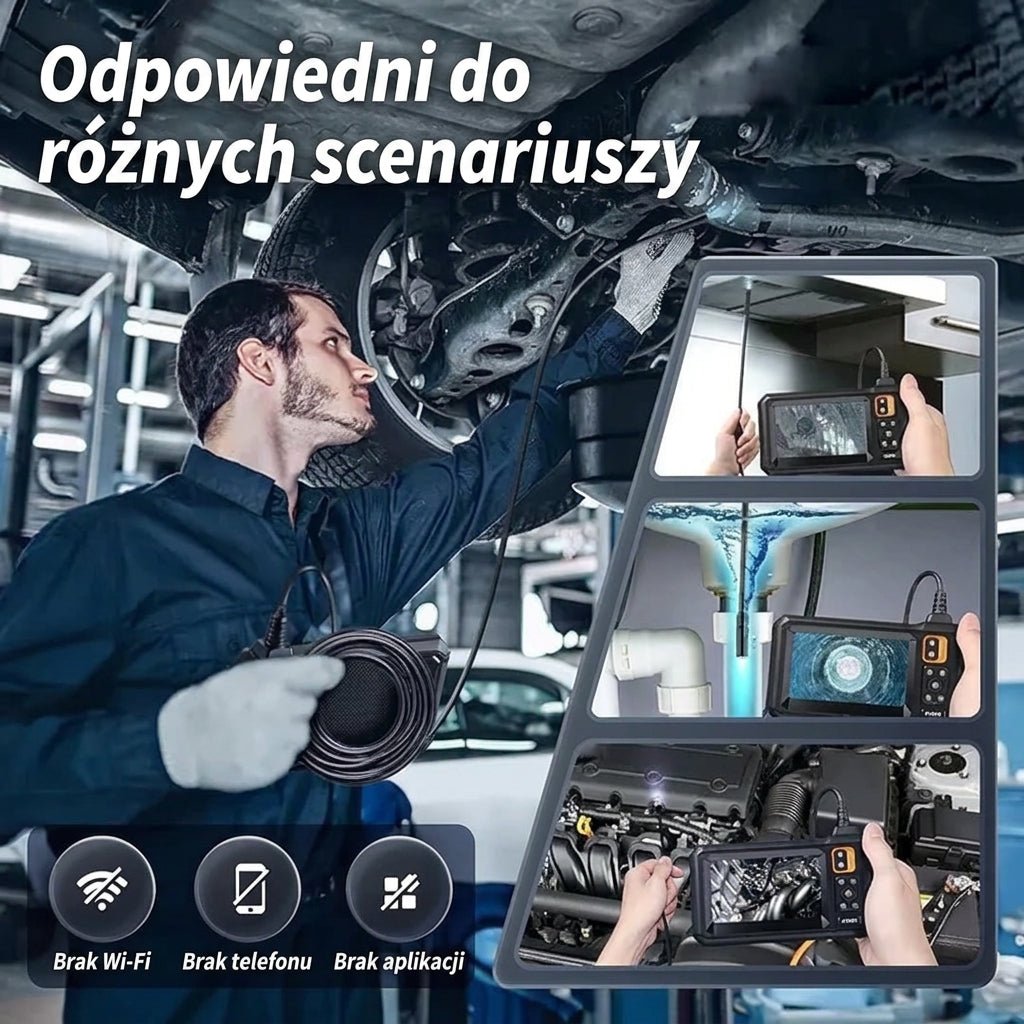 Kamera Inspekcyjna do Rur 1080p HD z Ekranem 4,3 – Wodoodporna, Regulowany Obiektyw 12