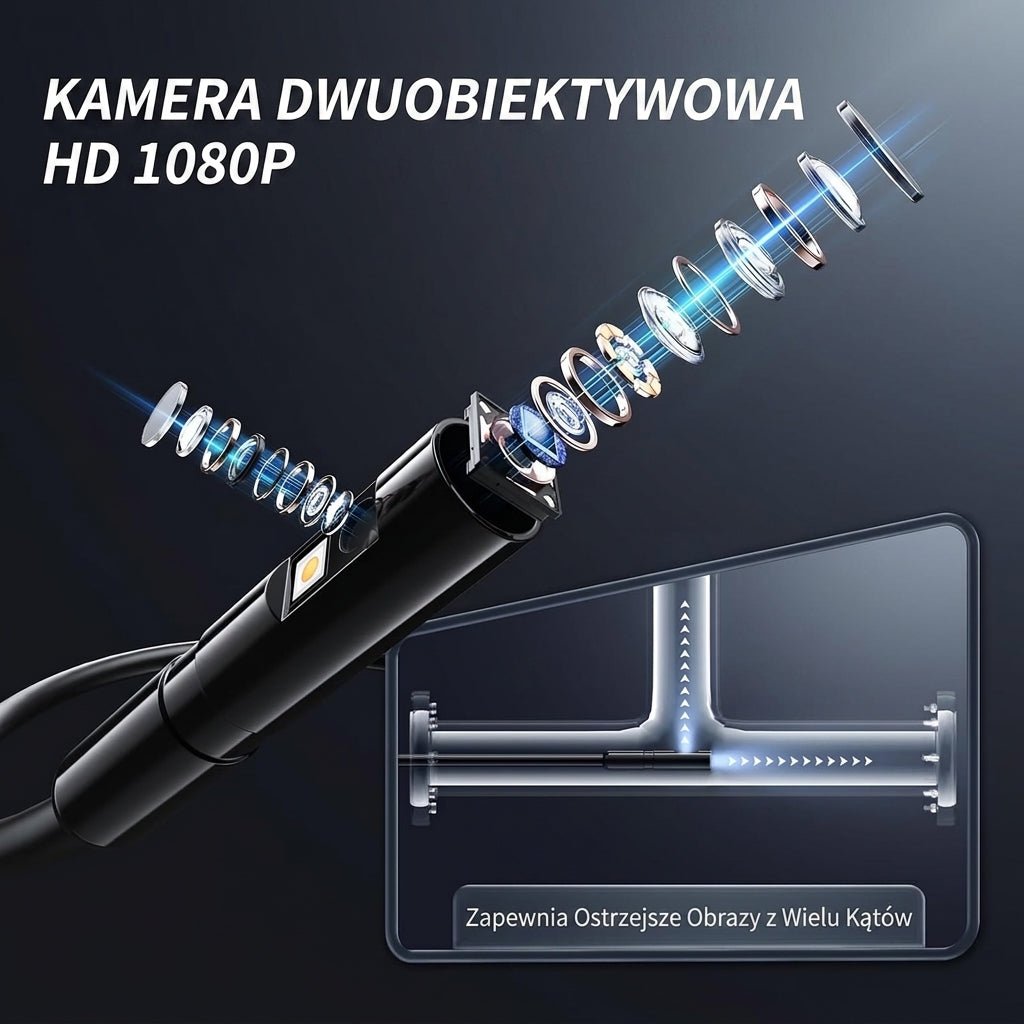 Kamera Inspekcyjna do Rur 1080p HD z Ekranem 4,3 – Wodoodporna, Regulowany Obiektyw 8