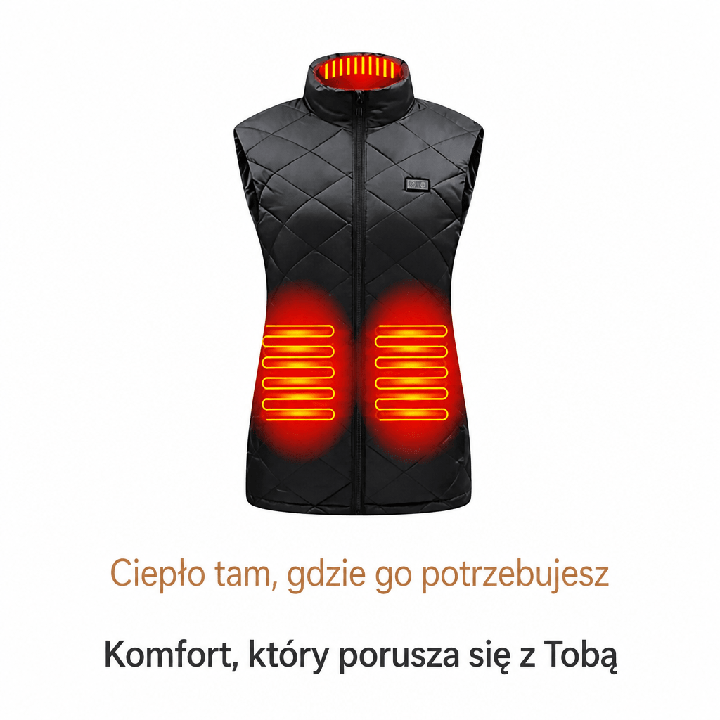 Kamizelka Damska Grzewcza z 9 Strefami Ogrzewania – Lekka, Dopasowana, Zasilana USB
