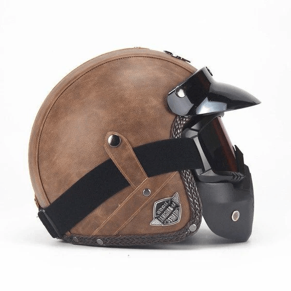 Kask Motocyklowy Retro Vintage z Goglami – Lekka Konstrukcja ABS, Otwarta Twarz 0