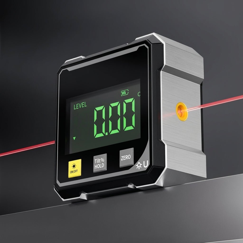 Kątomierz Cyfrowy z Poziomicą Laserową – Dokładność ±0,2°, Magnesy, Ładowanie USB 1