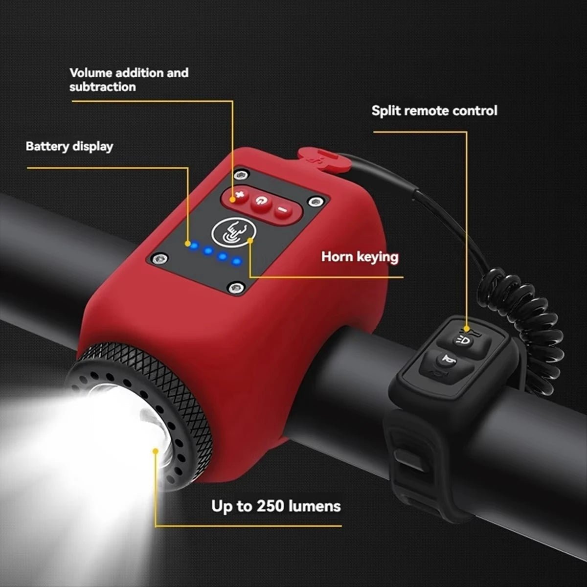 Klakson Rowerowy Elektryczny z LED i Pilotem – Głośny Sygnał do Jazdy w Nocy 2