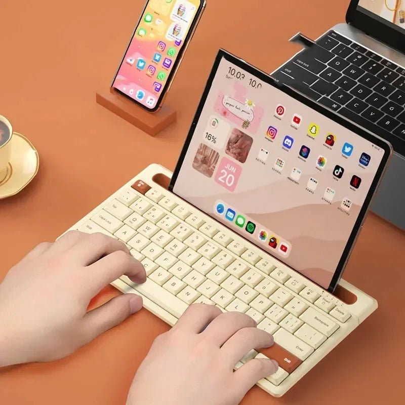 Klawiatura Bezprzewodowa Bluetooth do Tabletu – Potrójna Łączność, Ergonomiczny Uchwyt 0