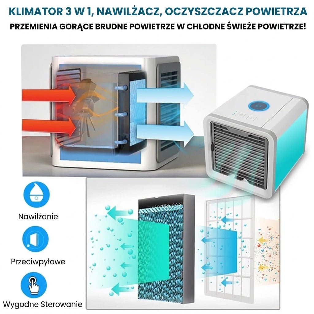 Klimatyzator Przenośny 3 w 1 do Mieszkania – Chłodzenie, Nawilżanie, Oczyszczanie Powietrza 3