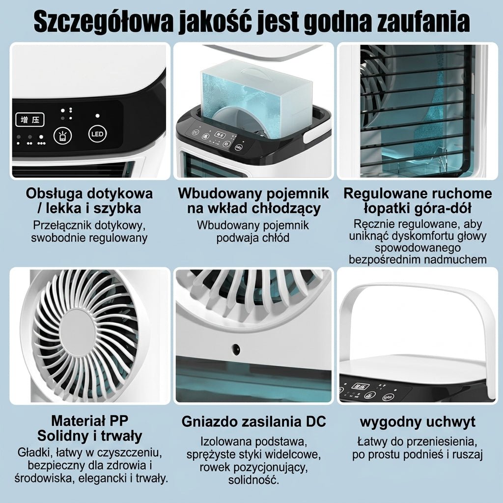 Klimatyzator Przenośny z Atomizacją – 3 Prędkości Wentylatora, Chłodzenie do 5m 10