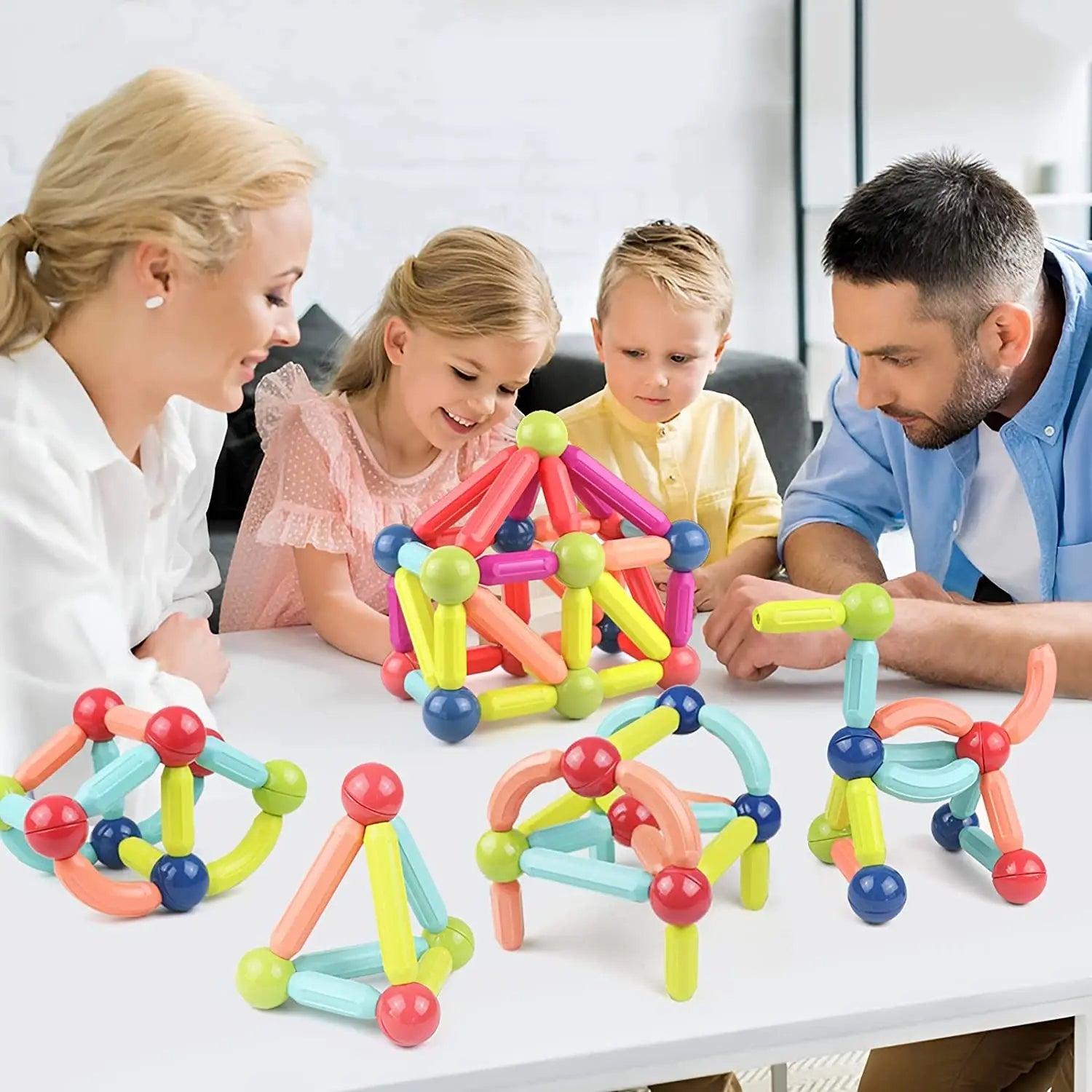 Klocki Magnetyczne Edukacyjne dla Dzieci – Zestaw 98 Elementów do Budowy 2D i 3D 0