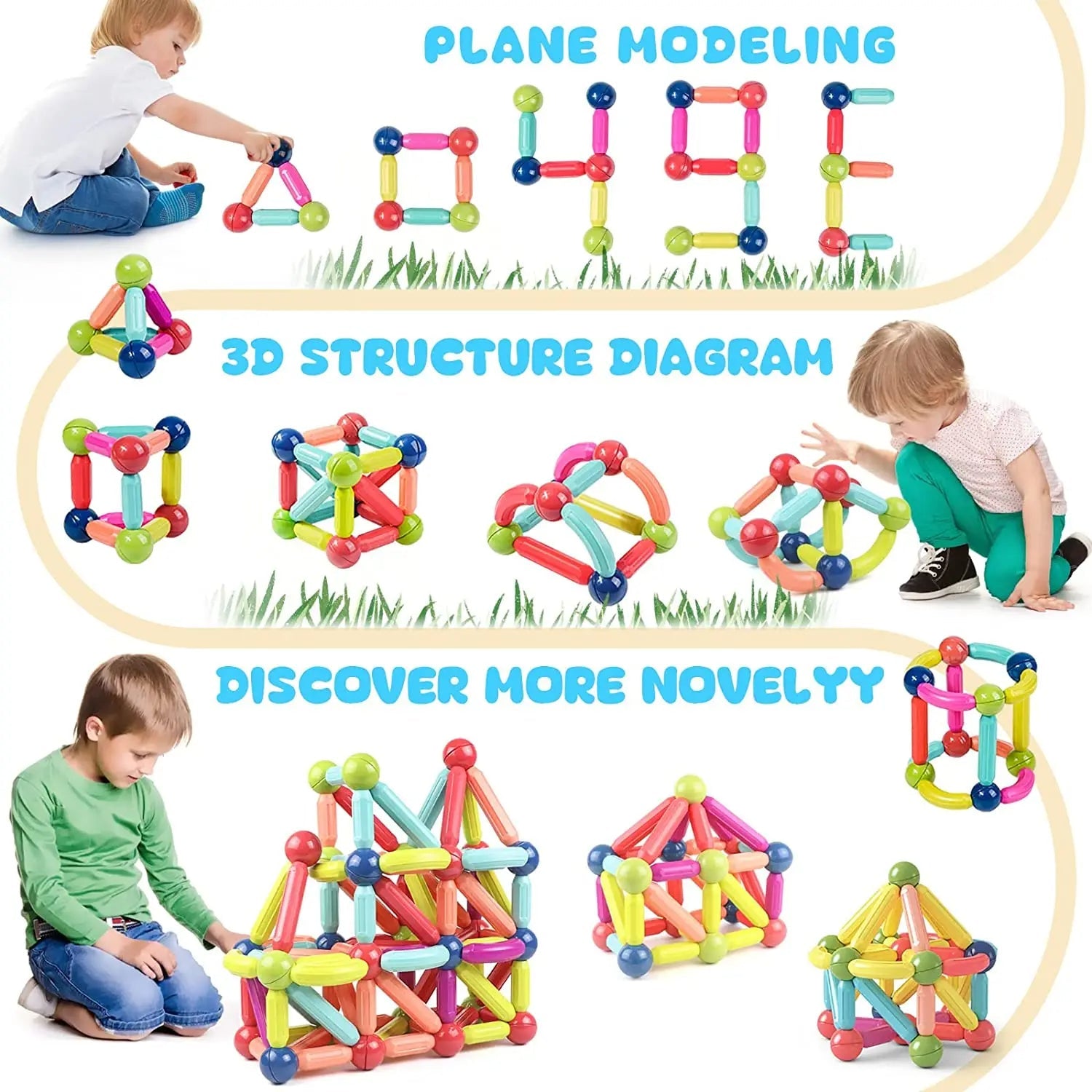 Klocki Magnetyczne Edukacyjne dla Dzieci – Zestaw 98 Elementów do Budowy 2D i 3D 2