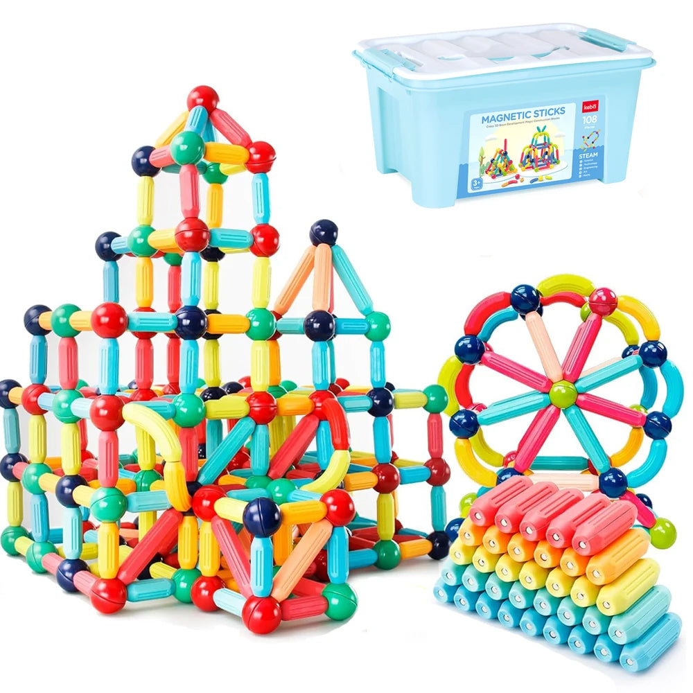 Klocki Magnetyczne Edukacyjne dla Dzieci – Zestaw 98 Elementów do Budowy 2D i 3D 4