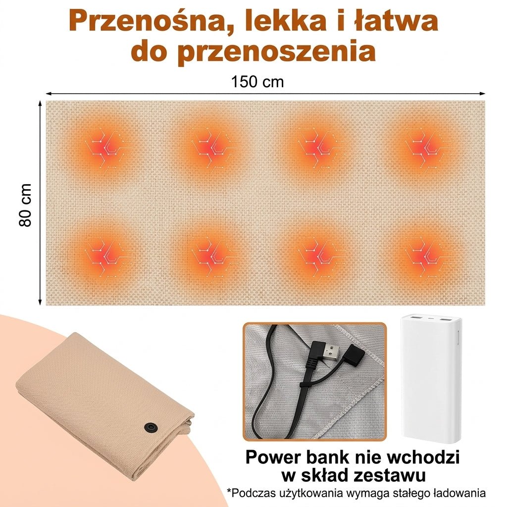 Koc Grzewczy USB z 8 Strefami Grzewczymi – Lekki i Przenośny, Idealny do Domu i Biura 6
