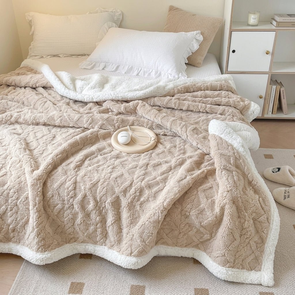 Koc Polarowy Dwustronny z Wełną Jagnięcą – Ciepły i Miękki na Zimę do Sypialni i Sofy 6