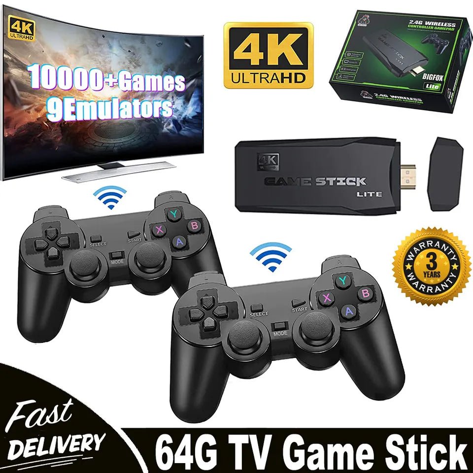 Konsola do Gier 4K HDMI z 64 GB i 20 000 Gier Retro – 2 Bezprzewodowe Gamepady 4