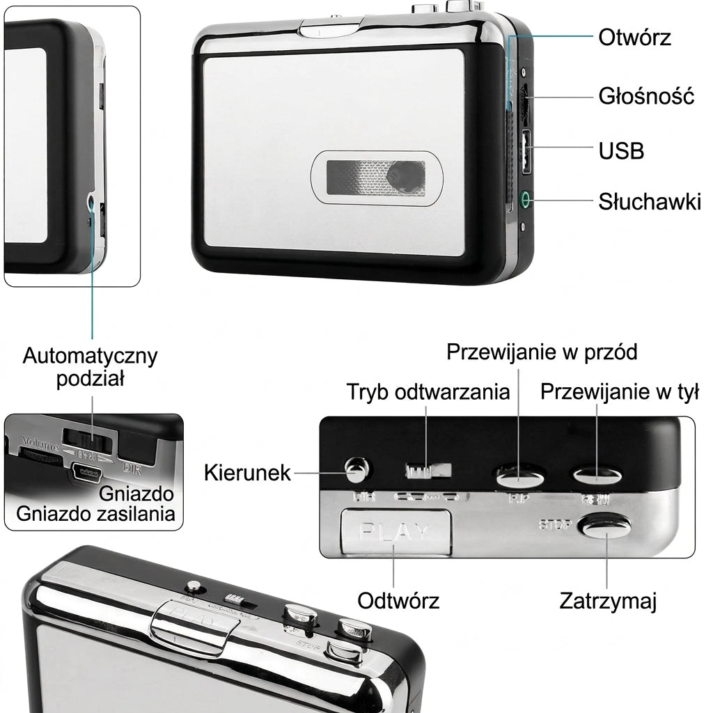 Konwerter Kaset na USB z Automatyczną Konwersją do MP3 – Funkcja Odtwarzania i Walkman 6