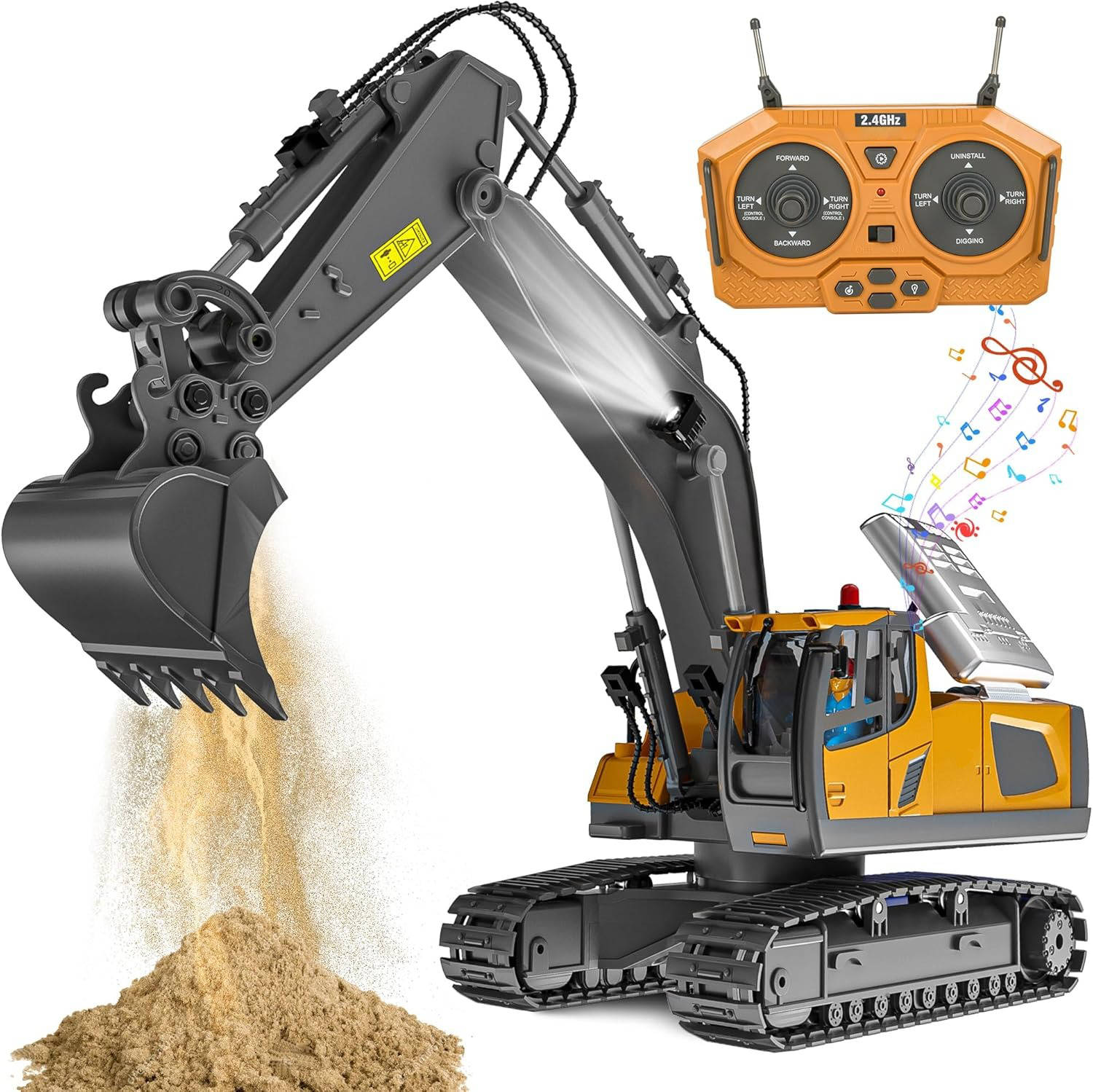 Koparka Zdalnie Sterowana 4WD z Metalowymi Elementami – Model 1:20 z Spychaczem i Wywrotką 0