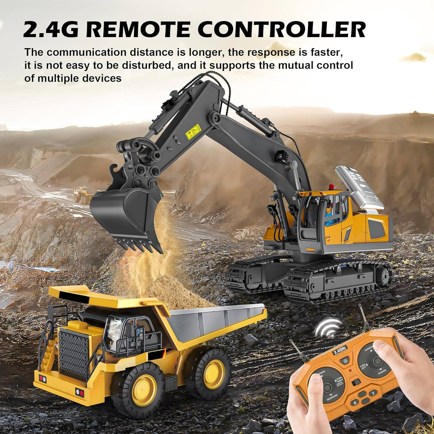 Koparka Zdalnie Sterowana 4WD z Metalowymi Elementami – Model 1:20 z Spychaczem i Wywrotką 3