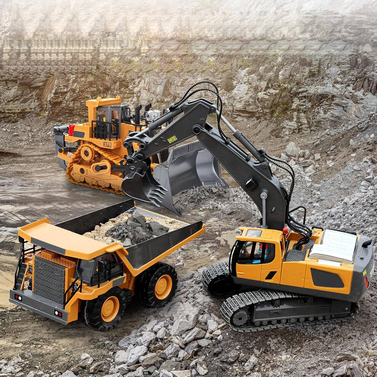 Koparka Zdalnie Sterowana 4WD z Metalowymi Elementami – Model 1:20 z Spychaczem i Wywrotką 5