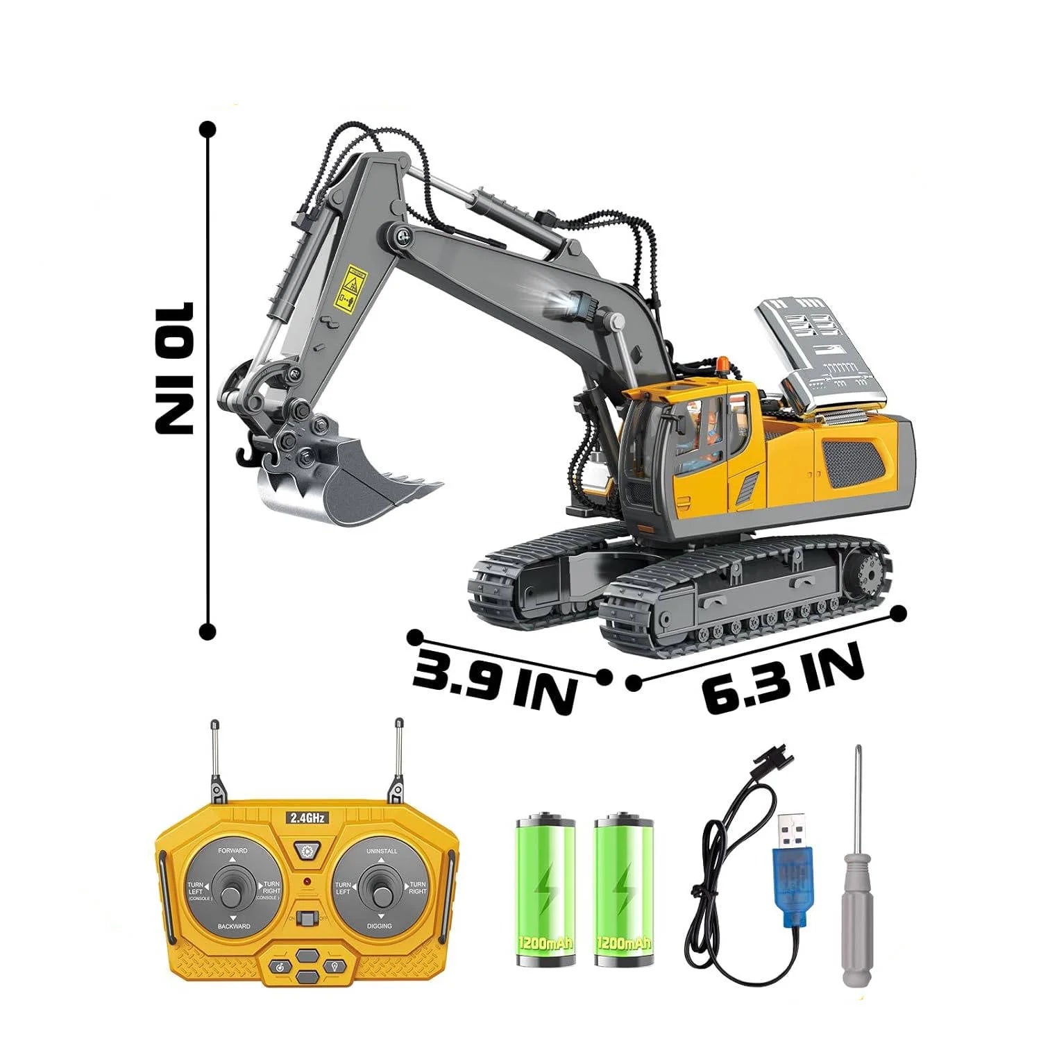 Koparka Zdalnie Sterowana 4WD z Metalowymi Elementami – Model 1:20 z Spychaczem i Wywrotką 6