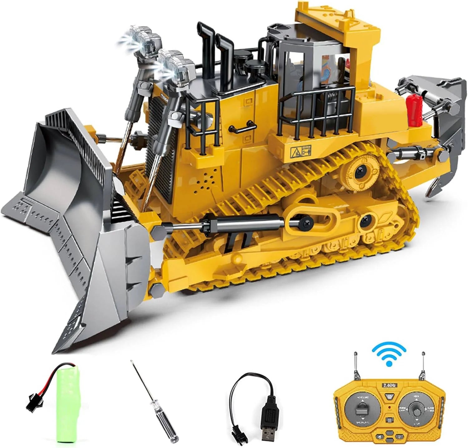 Koparka Zdalnie Sterowana 4WD z Metalowymi Elementami – Model 1:20 z Spychaczem i Wywrotką 7