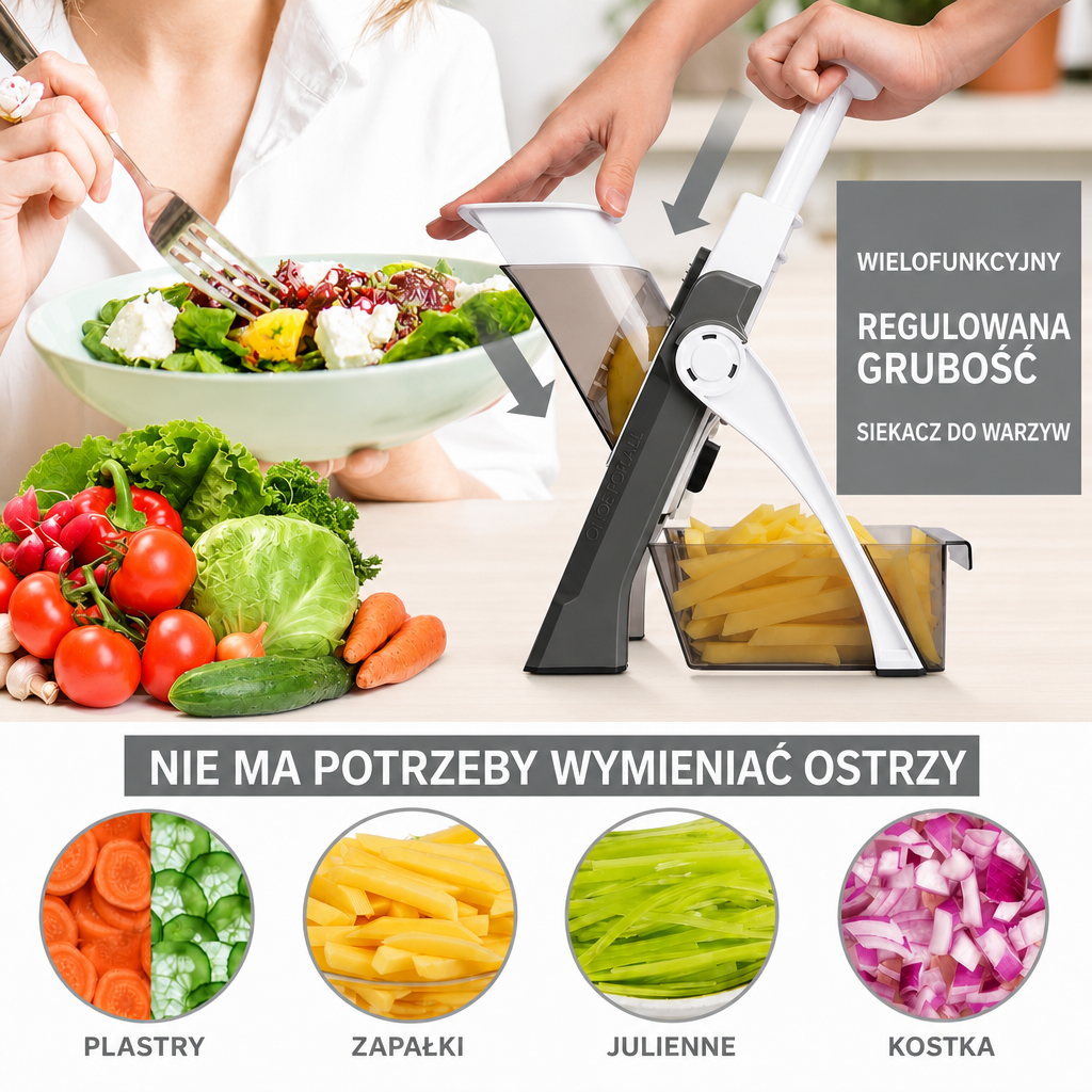 Krajalnica do Warzyw z Regulacją Grubości – Wielofunkcyjna Mandolina z Ostrzami Stali Nierdzewnej