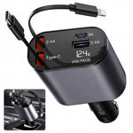 Ładowarka Samochodowa 120 W z Szybkim Ładowaniem, 2 Porty USB i Zwijane Kable 2