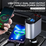 Ładowarka Samochodowa Szybka z Chowanym Kablem USB-C 100 W – Dwa Porty, Monitorowanie Napięcia 2