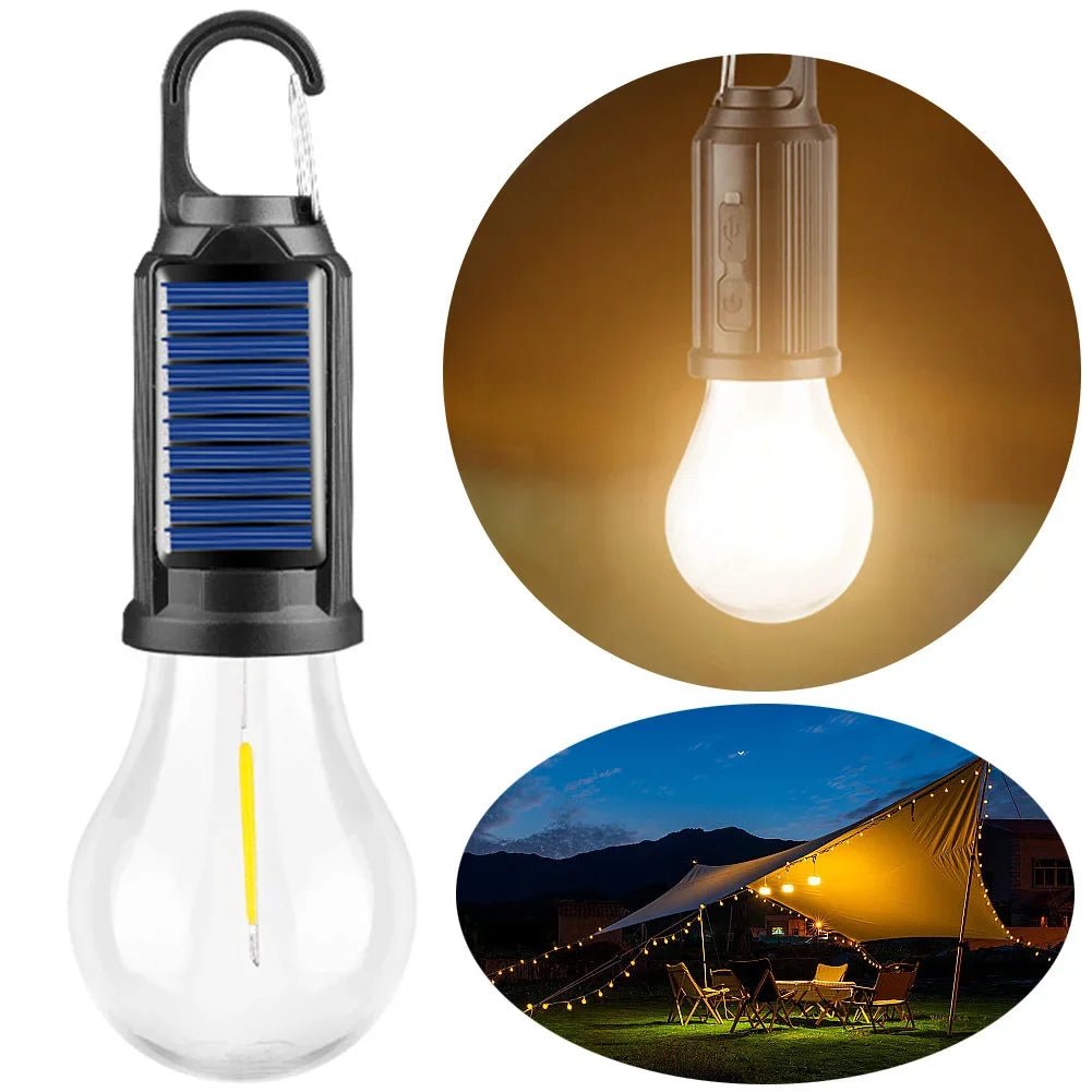 Lampa Kempingowa Słoneczna z Hakim – Wodoodporna, Ładowana przez USB, Przenośna 1