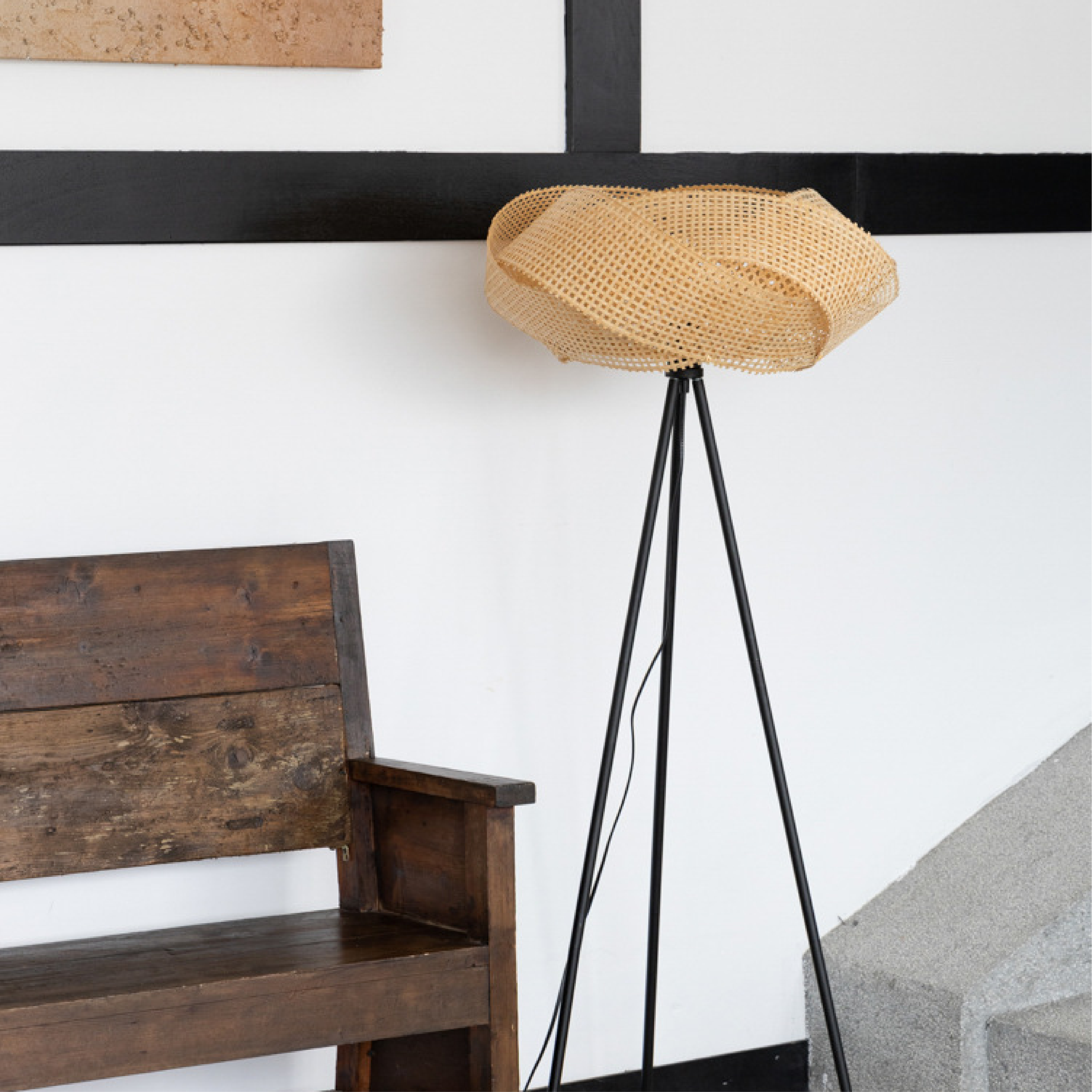 Lampa Podłogowa z Bambusa i Lniany Abażurem - Lampa Stojąca do Czytania z LED 0