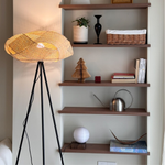 Lampa Podłogowa z Bambusa i Lniany Abażurem - Lampa Stojąca do Czytania z LED 1