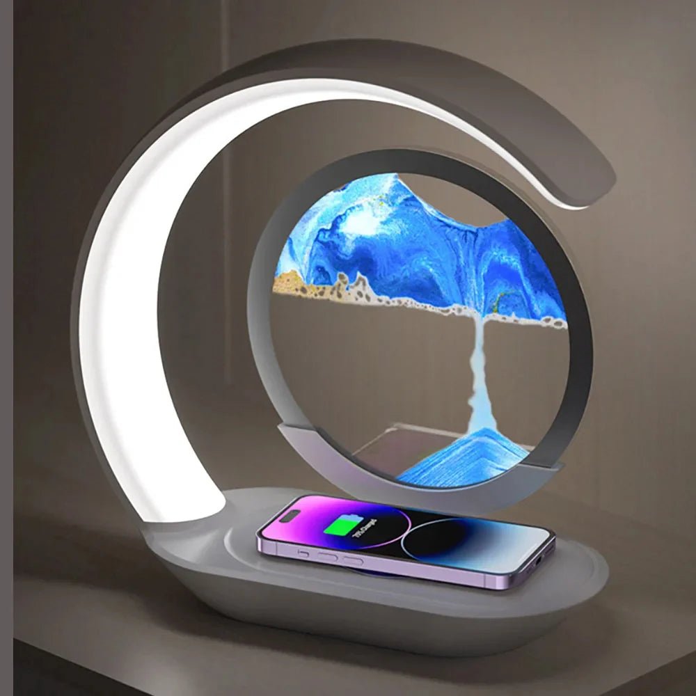 Lampa Stołowa 3D Sand Art z Ładowarką Bezprzewodową – Lampka Nocna do Salonów i Sypialni 1