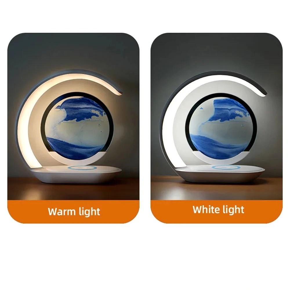 Lampa Stołowa 3D Sand Art z Ładowarką Bezprzewodową – Lampka Nocna do Salonów i Sypialni 2