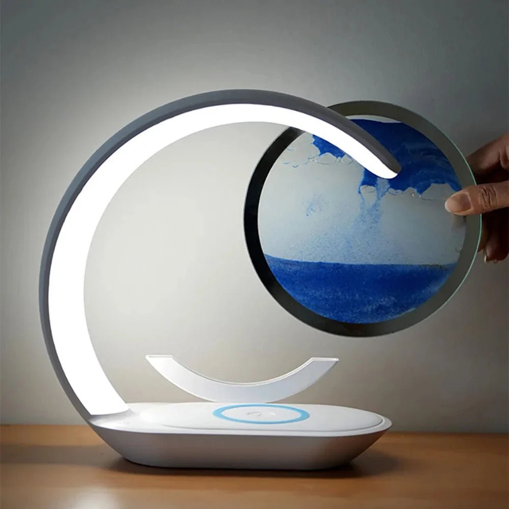Lampa Stołowa 3D Sand Art z Ładowarką Bezprzewodową – Lampka Nocna do Salonów i Sypialni 3