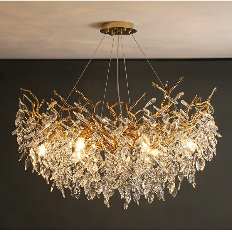 Lampa Sufitowa Wisząca - Elegancki Żyrandol w Kształcie Gałęzi z Kryształami do Salonu