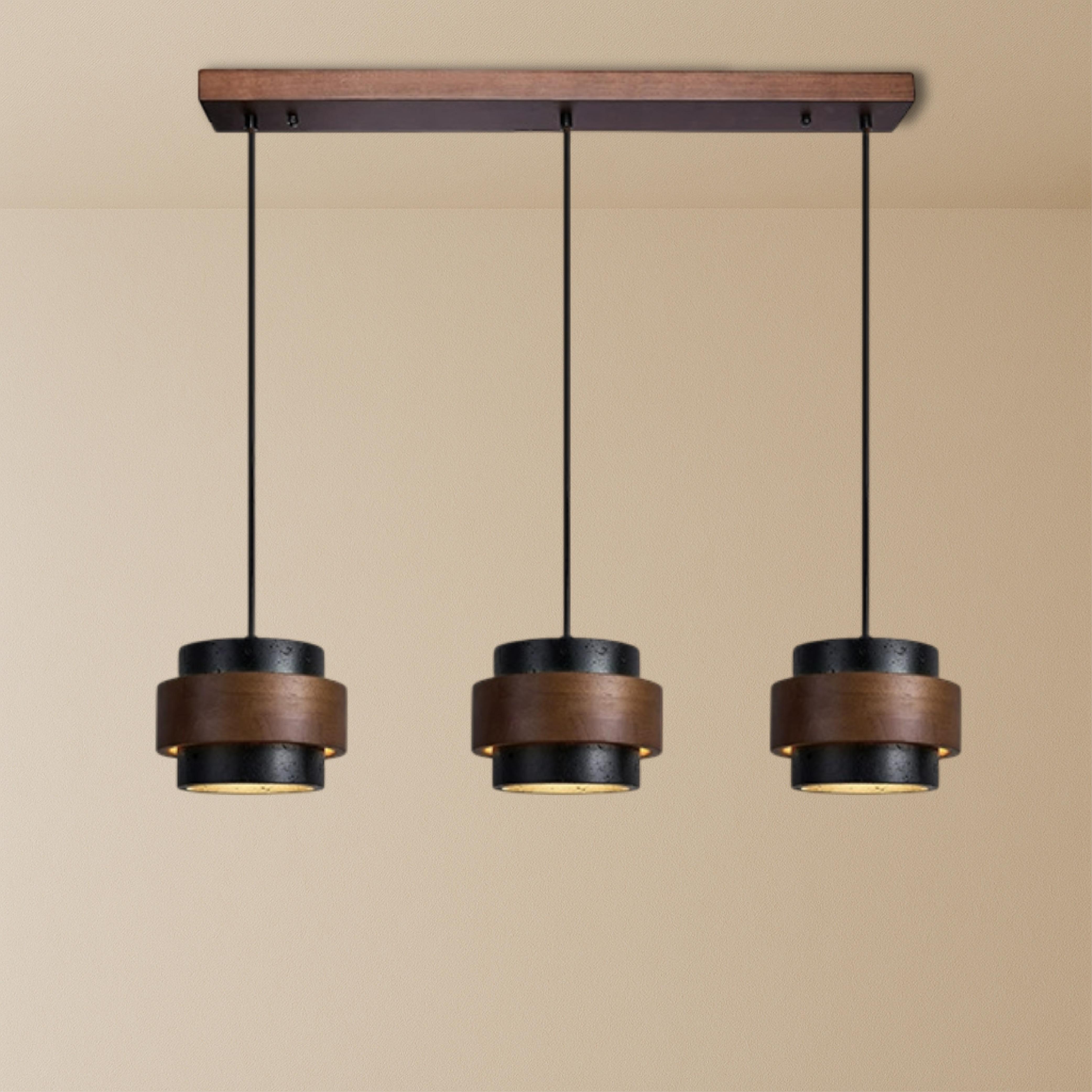Lampa Wisząca 3-Głowicowa z Czarnego Trawertynu do Salonu i Jadalni 4