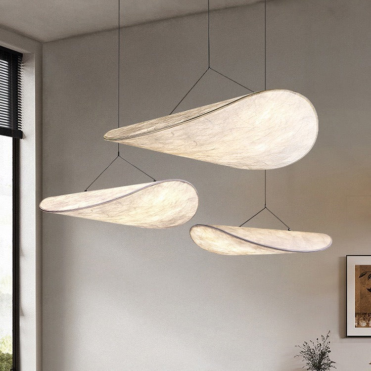 Lampa Wisząca Japandi z Jedwabnym Kloszem - Elegancka Lampa do Salonu i Jadalni