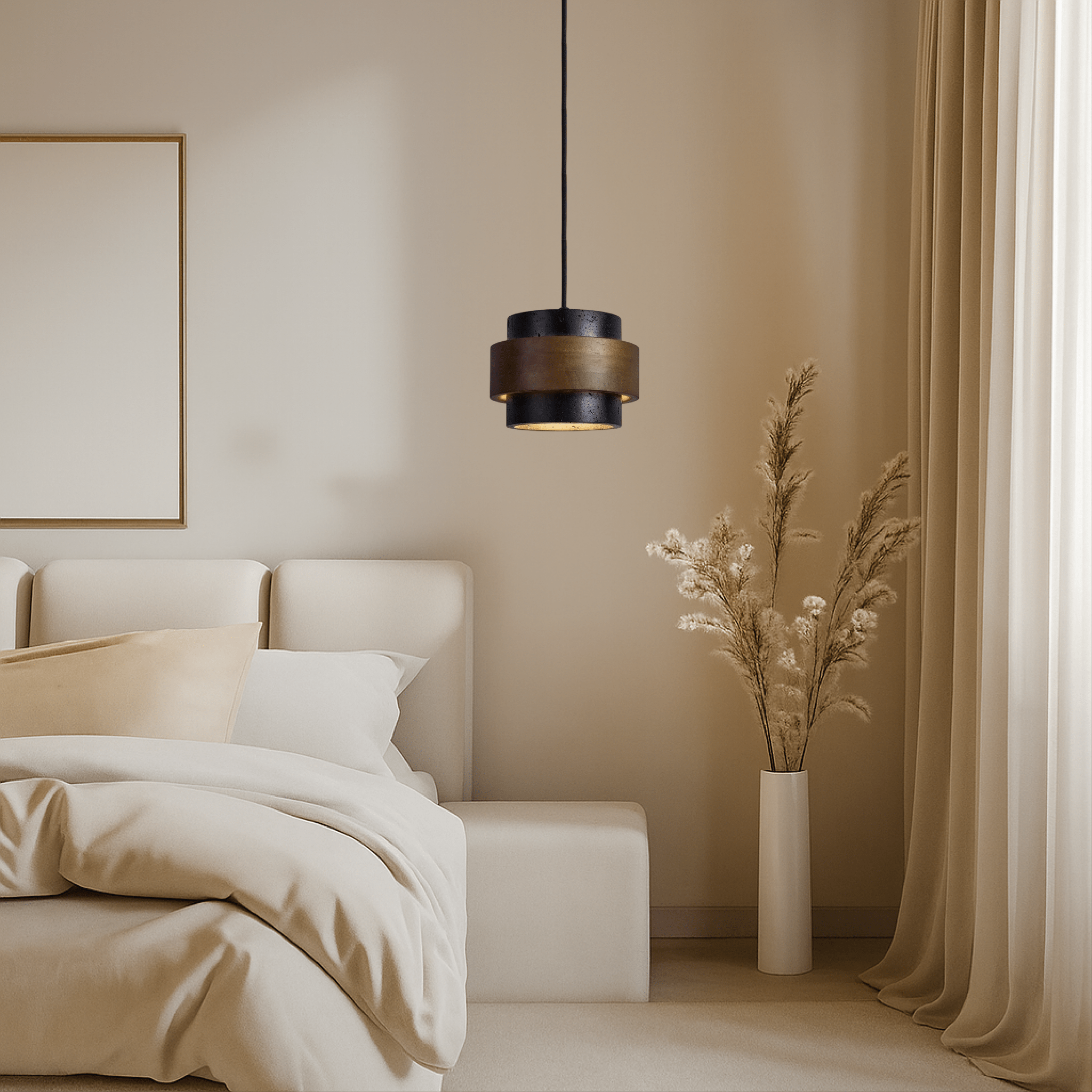 Lampa Wisząca z Czarnego Trawertynu - Nowoczesna Lampa do Salonu Nad Stół 4