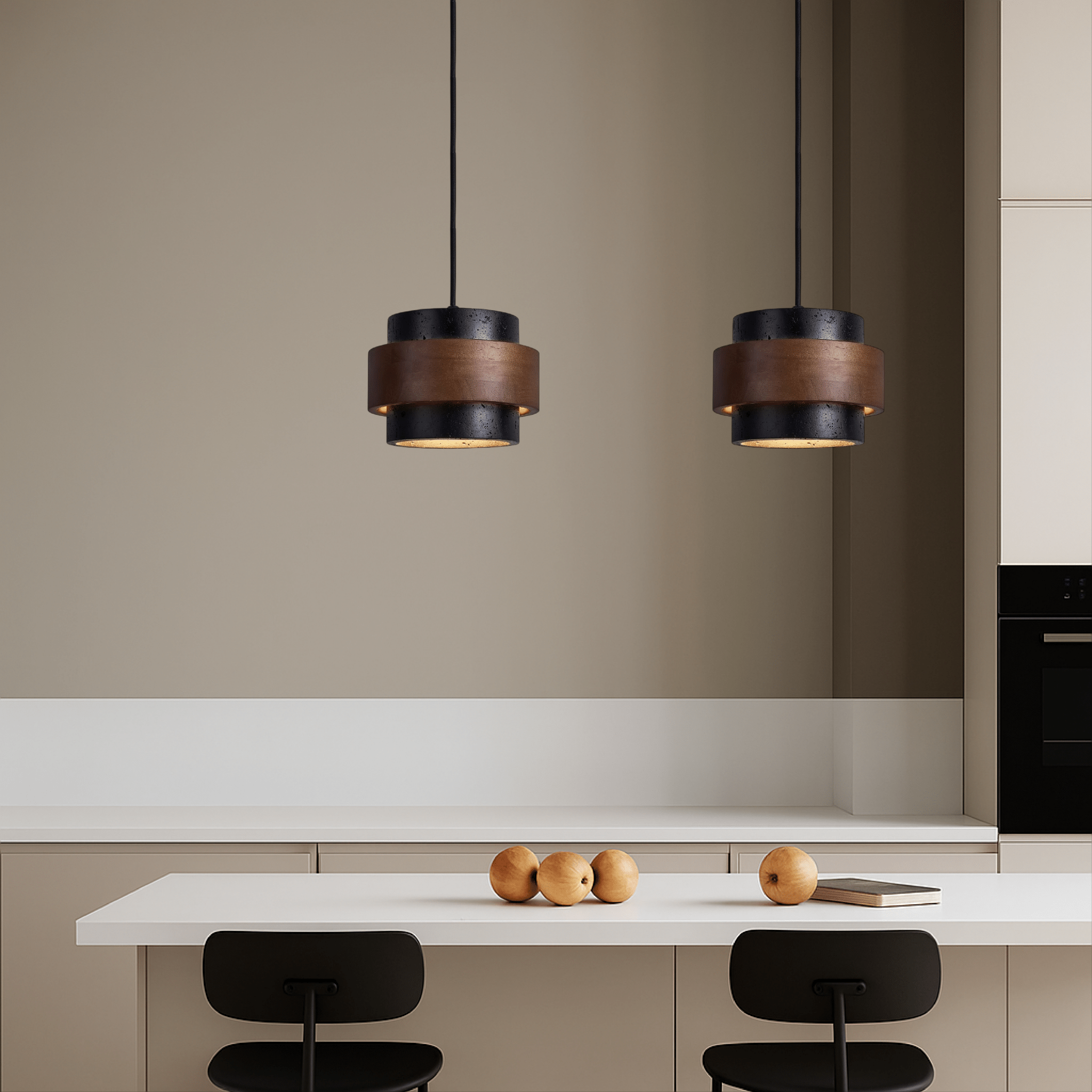 Lampa Wisząca z Czarnego Trawertynu - Nowoczesna Lampa do Salonu Nad Stół 5