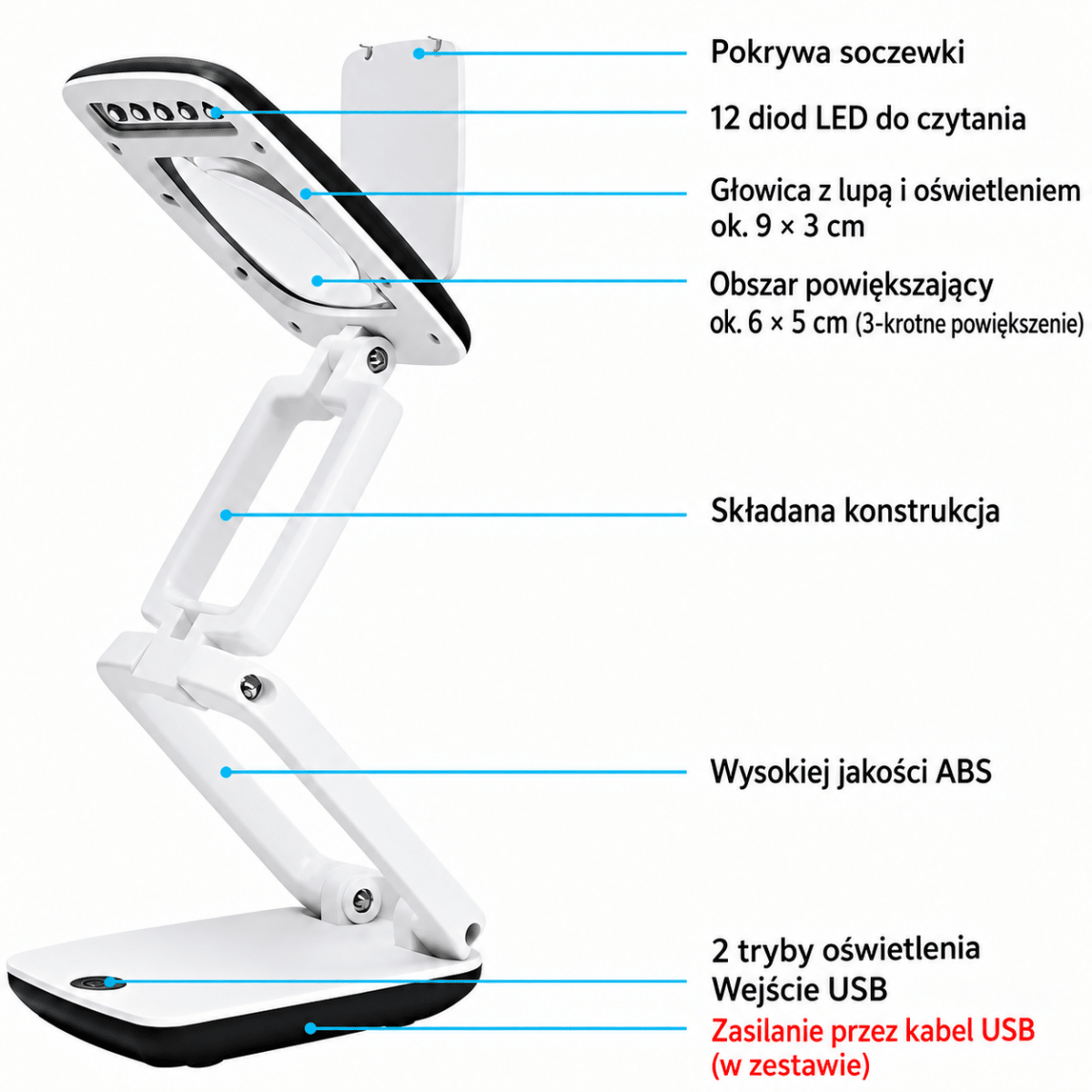 Lampa do Czytania z Powiększeniem 3X i 12 Diodami LED – Regulowane Oświetlenie Hobbystyczne 2
