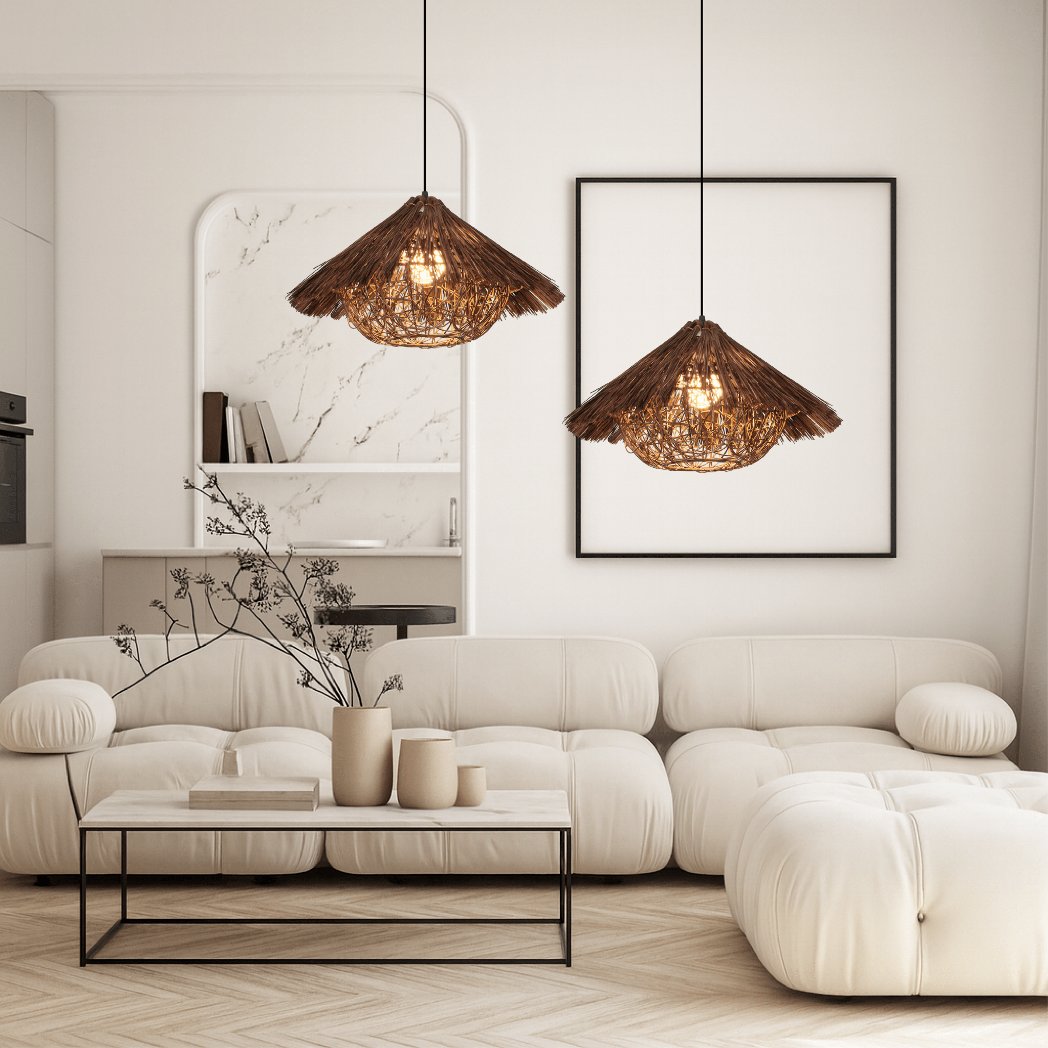 Lampa wisząca HANSI z rattanu i bambusa - nowoczesny akcent do wnętrz 2