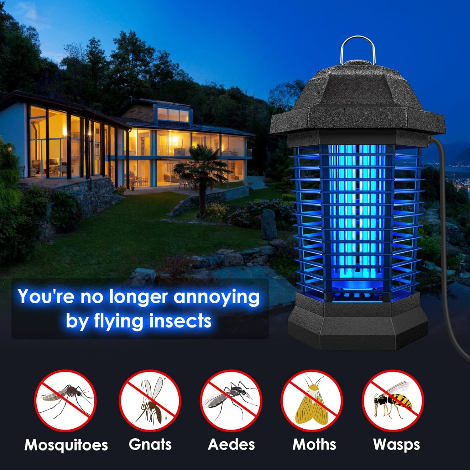 Lampka Na Komary i Owady 3500-3800 V – Elektryczna Do Ogrodu i Domu, Światło UVA 13 W 3