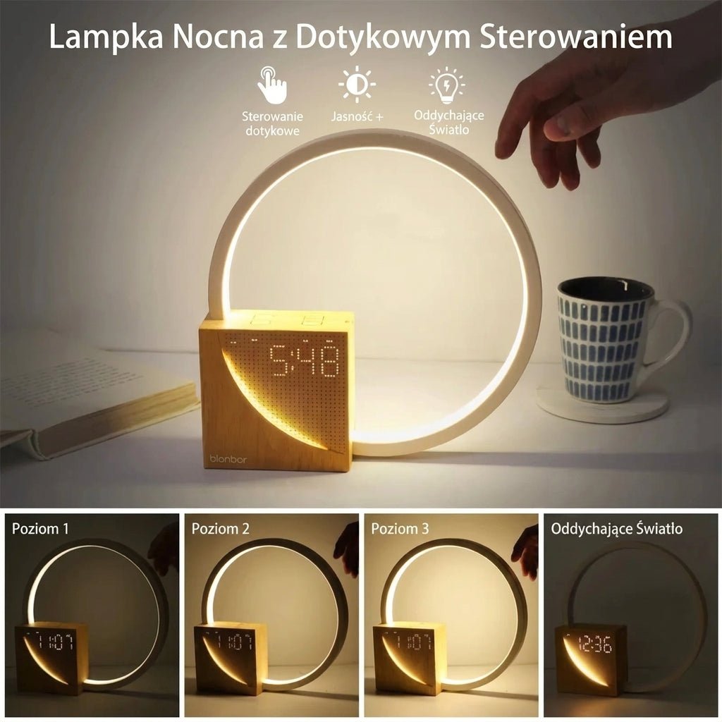 Lampka Nocna Do Sypialni z Dźwiękami Natury i Budzikiem – Dotykowa, Regulowana Jasność 3