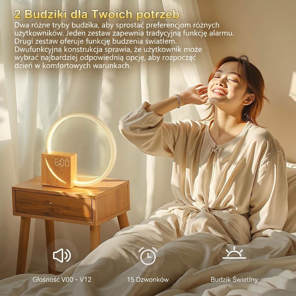 Lampka Nocna Do Sypialni z Dźwiękami Natury i Budzikiem – Dotykowa, Regulowana Jasność 7
